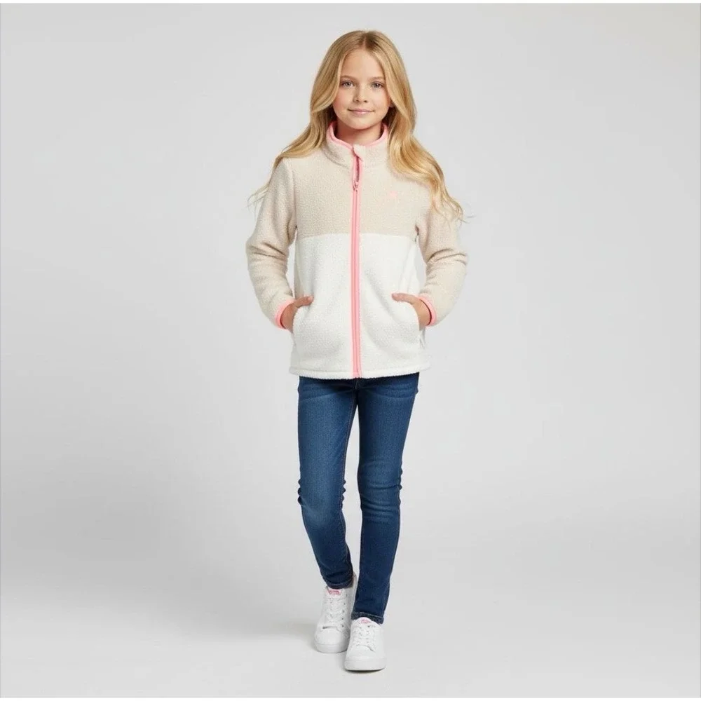 OshKosh B'gosh Kids Fleece‎ Jacket Zip Up Color Block Heart Logo Size 10